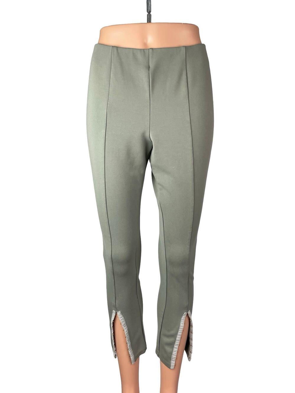 MNG Mango Women's Green Slit High Rise Cropped Skinny Trousers Pants Size M